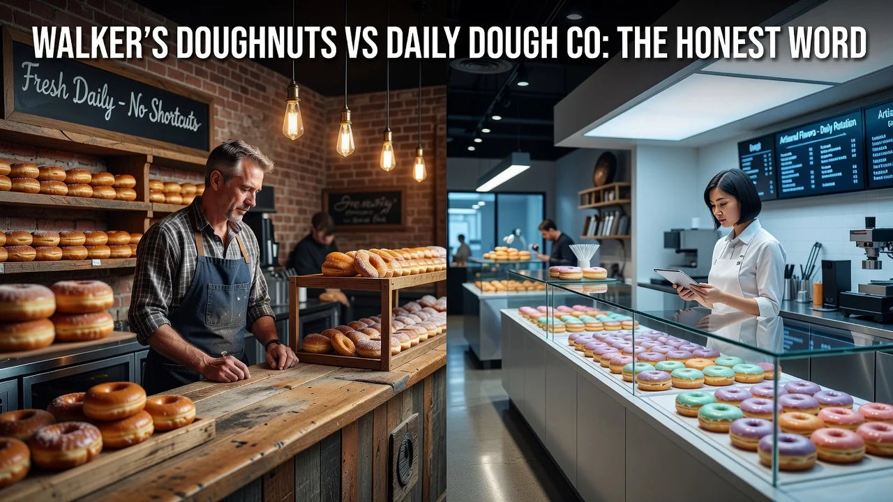 Professional header image for comparison analysis: Walker's Doughnuts vs Daily Dough Co: The Honest Word
