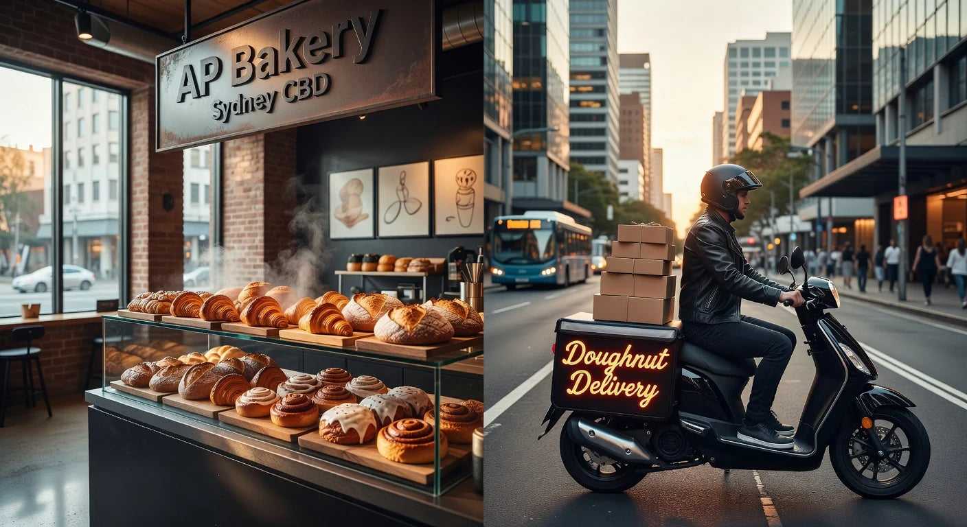 Professional header image for comparison analysis: AP Bakery Sydney CBD vs Doughnut Delivery